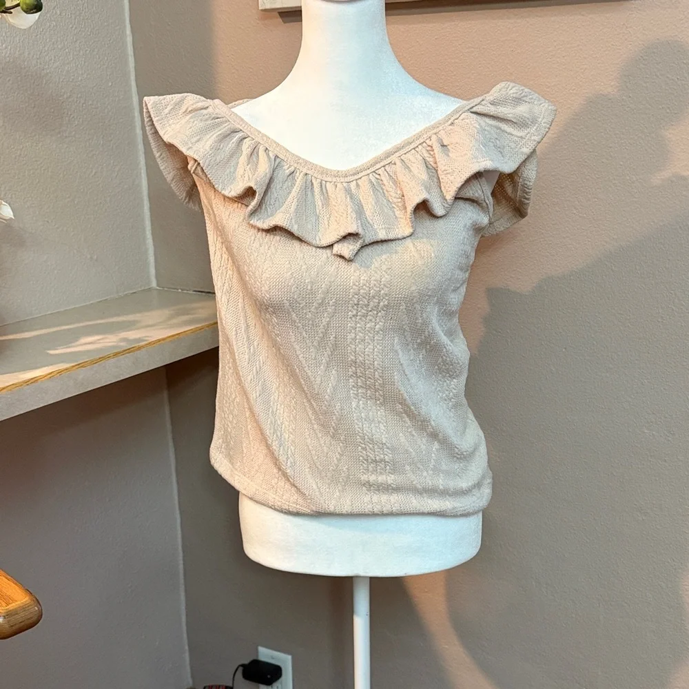 BiBi Beige Ruffled Blouse - Picture 1 of 3
